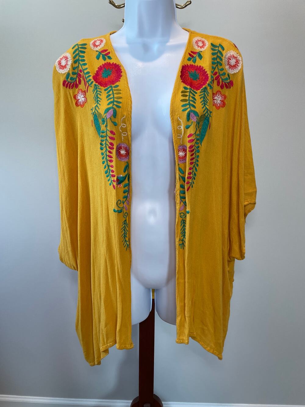 Umgee Embroidered Crepe Shrug Wrap Size S to M Mustard Yellow
